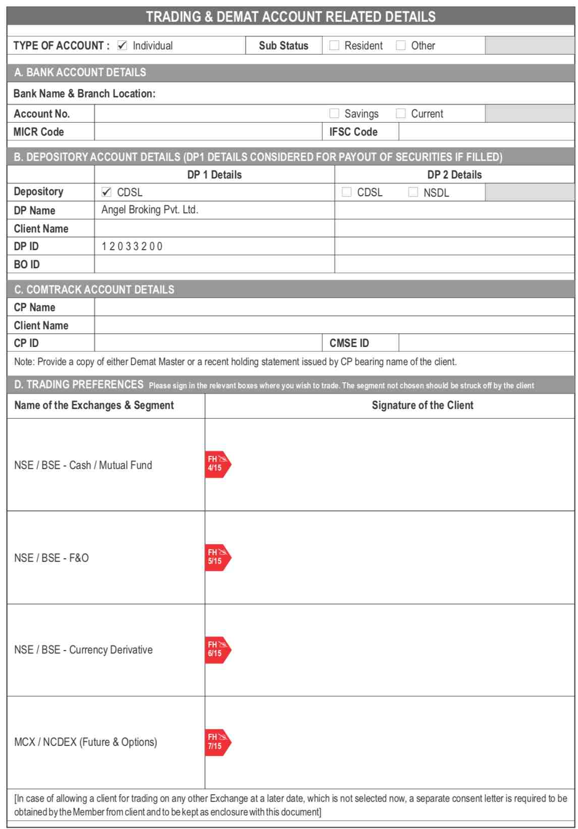 Angel Broking Account Opening Form