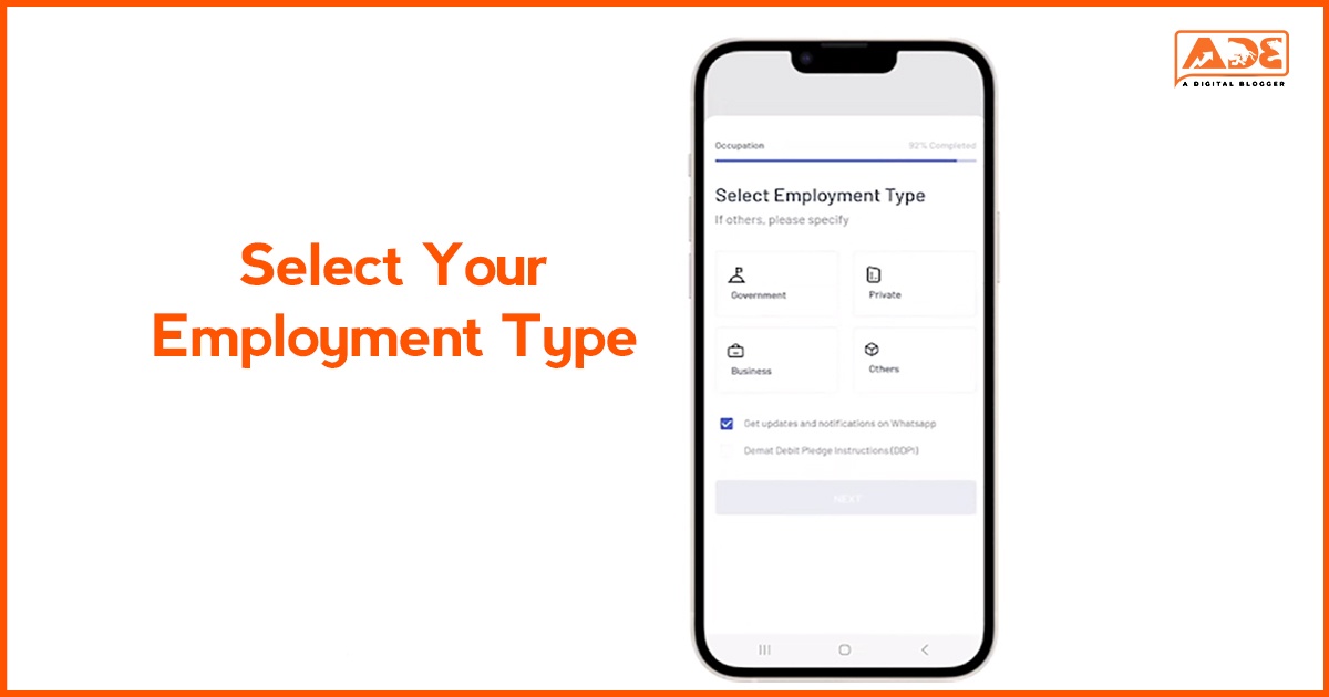 Select Employment Type Step for Angel One KYC Update